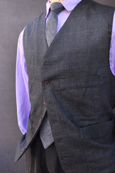 Shoemaker's Vest - Wool Cashmere Tonal Plaid  - L, XL, XXL, XXXL