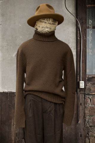 Soft Boucle Wool Turtleneck Sweater - Bark Brown -  M, L, XL (NO RETURN)