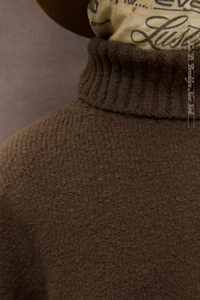 Soft Boucle Wool Turtleneck Sweater - Bark Brown -  M, L, XL (NO RETURN)