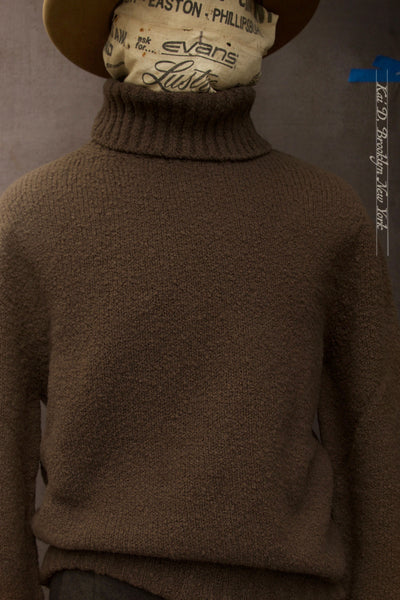 Soft Boucle Wool Turtleneck Sweater - Bark Brown -  M, L, XL (NO RETURN)