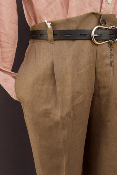 Tuscany Pleated Pants - Brown Air Weight LInen - 34, 36
