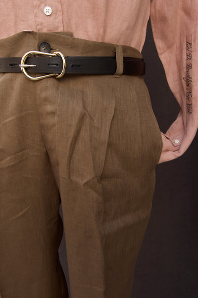 Tuscany Pleated Pants - Brown Air Weight LInen - 34, 36