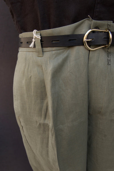 Tuscany Pleated Pants - Green Air Weight Linen - 34, 36, 38