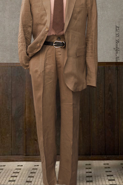 Tuscany Pleated Pants - Brown Air Weight LInen - 32, 34, 36