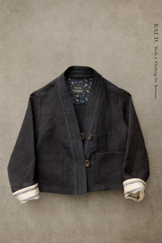 Children's Kimono Jacket - Two Tone Indigo Linen - S