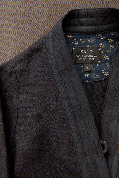 Children's Kimono Jacket - Two Tone Indigo Linen - S