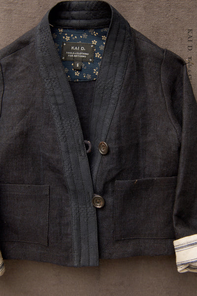 Children's Kimono Jacket - Two Tone Indigo Linen - S