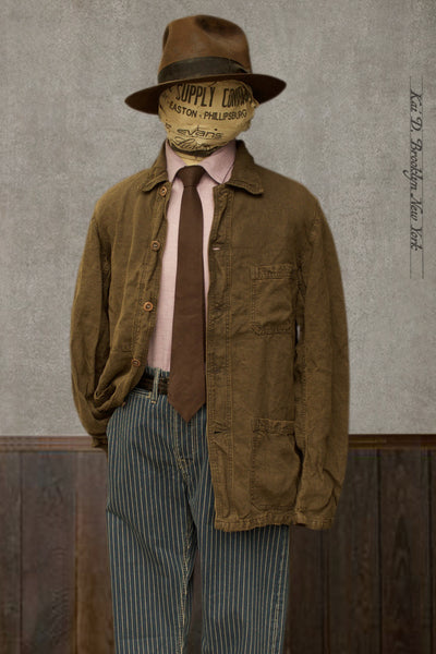 No. 5 Linen Jacket- Over Dyed Olive -  46 (M) (NO RETURN)