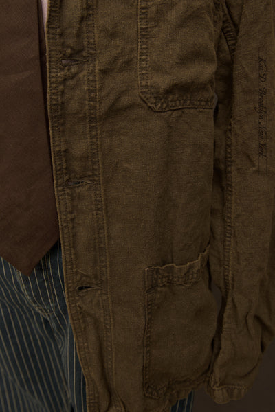 No. 5 Linen Jacket- Over Dyed Olive -  46 (M) (NO RETURN)