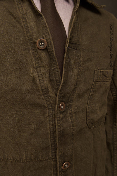No. 5 Linen Jacket- Over Dyed Olive -  46 (M) (NO RETURN)