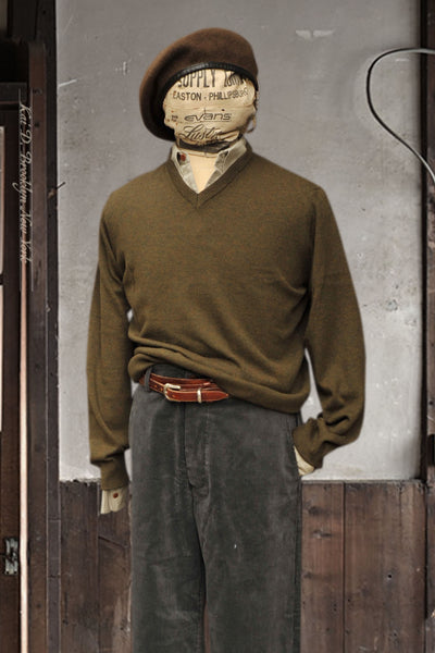 Superfine Merino V Neck Sweater - Green/Rust - 4(M), 5(L), 6(XL)