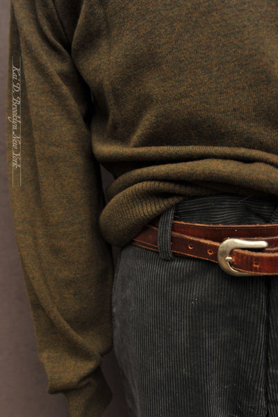 Superfine Merino V Neck Sweater - Green/Rust - 4(M), 5(L), 6(XL)