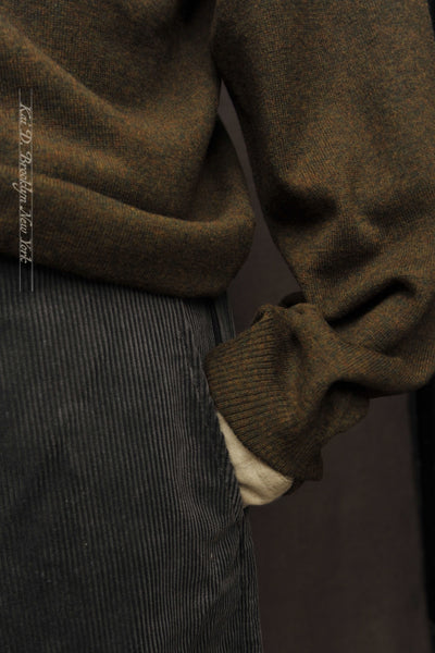 Superfine Merino V Neck Sweater - Green/Rust - 4(M), 5(L), 6(XL)
