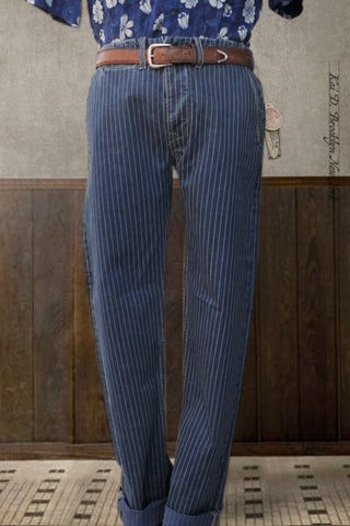 Wabash Stripe Cotton Trousers - Dark indigo - 36