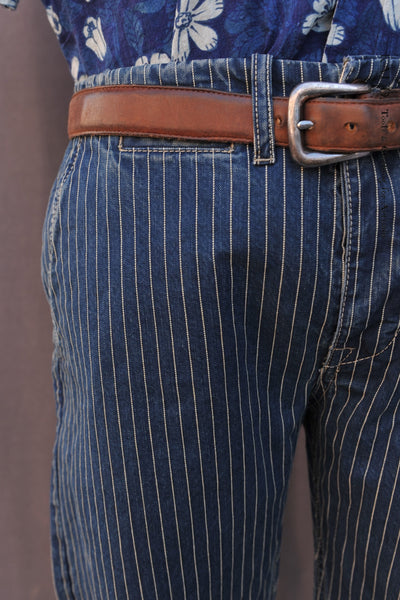 Wabash Stripe Cotton Trousers - Dark indigo - 30, 36