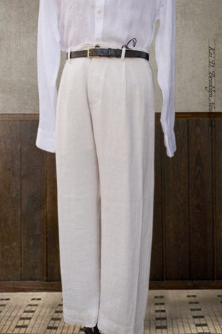 Bobby Wide Cut Pleated Trousers - Off White Gauze - S, M, L