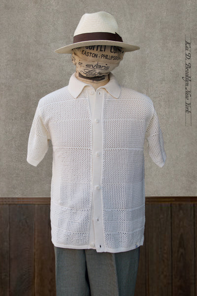 1960s Crochet Shirt - Natural - L, XL, XXL (Shorter Length)