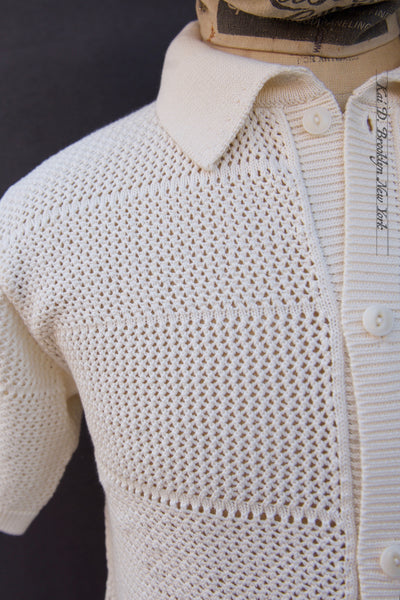 1960s Crochet Shirt - Natural - XL, XXL (Shorter Length)