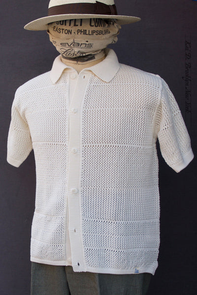1960s Crochet Shirt - Natural - XL, XXL (Shorter Length)
