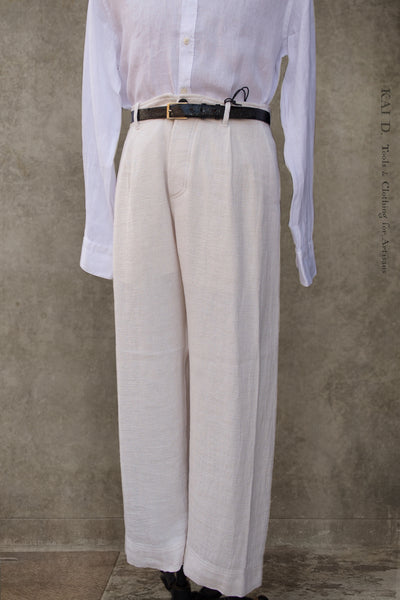Bobby Wide Cut Pleated Trousers - Off White Gauze - S, M, L