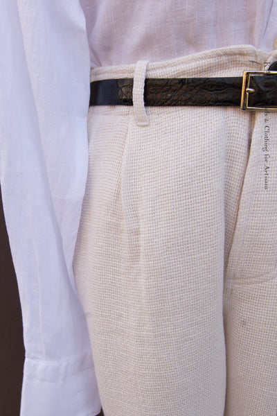 Bobby Wide Cut Pleated Trousers - Off White Gauze - S, M, L