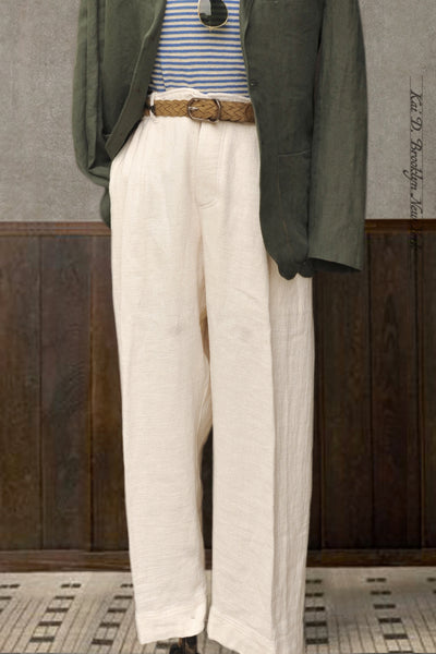 Bobby Wide Cut Pleated Trousers - Off White Gauze - S, M, L
