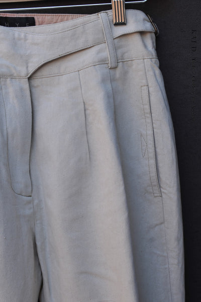 Isa Belted Pants - Cream Cotton Linen - M