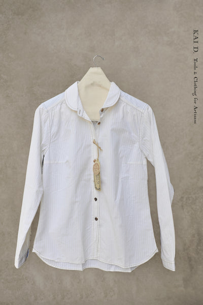 Round Collar Shirt - Jacquard Cotton - White - M, L (NO RETURN)