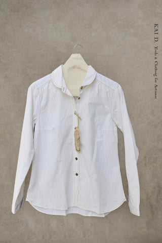 Round Collar Shirt - Jacquard Cotton - White - M, L (NO RETURN)