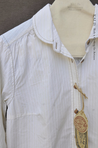 Round Collar Shirt - Jacquard Cotton - White - M, L (NO RETURN)