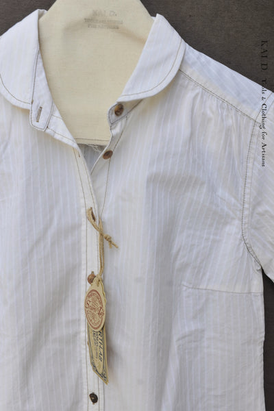 Round Collar Shirt - Jacquard Cotton - White - M, L (NO RETURN)