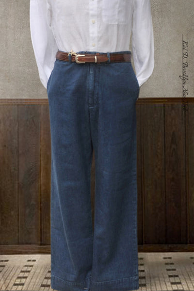 Wide Leg Trousers - Stone Washed Denim - 33, 36