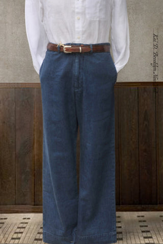 Wide Leg Trousers - Stone Washed Denim - 33, 36