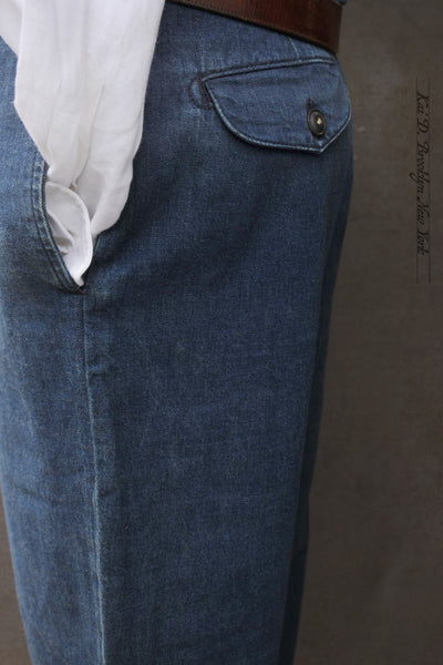 Wide Leg Trousers - Stone Washed Denim - 33, 36