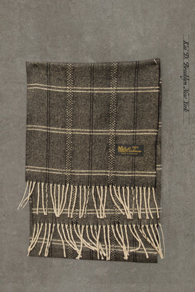 Pure Cashmere Wool Scarf - Dark Grey Windowpane