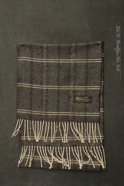 Pure Cashmere Wool Scarf - Dark Grey Windowpane