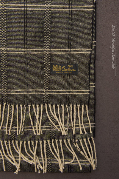 Pure Cashmere Wool Scarf - Dark Grey Windowpane