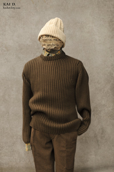 Ribbed Crew Neck Sweater - Olive - 3, 4, 5, 6