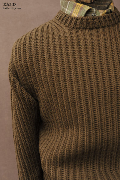 Ribbed Crew Neck Sweater - Olive - 3, 4, 5 (NO RETURN)