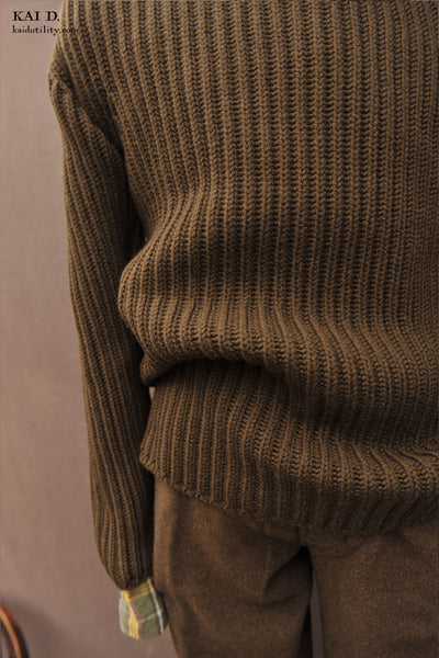 Ribbed Crew Neck Sweater - Olive - 3, 4, 5 (NO RETURN)