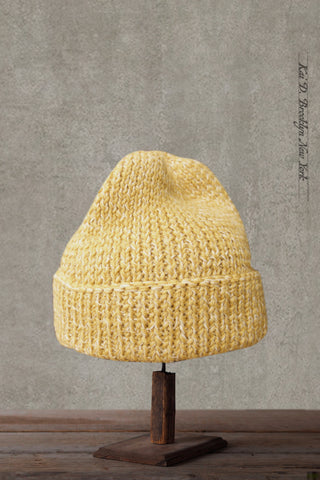 Hand Knit Tall Beanie - Yellow/Natural Twist