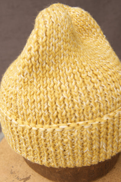 Hand Knit Tall Beanie - Yellow/Natural Twist