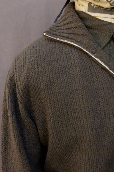 Soft Boucle Wool Cardigan - Khaki -  M, L