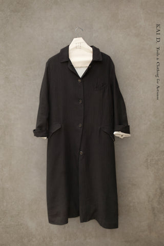Sontag Coat - Japanese herringbone Linen/wool- Black -S
