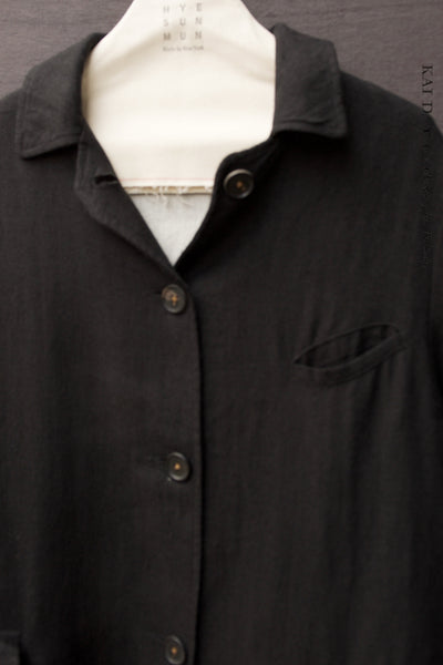 Sontag Coat - Japanese herringbone Linen/wool- Black -S