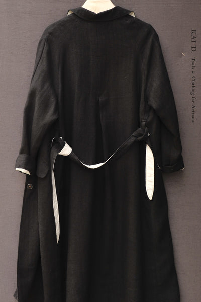 Sontag Coat - Japanese herringbone Linen/wool- Black -S