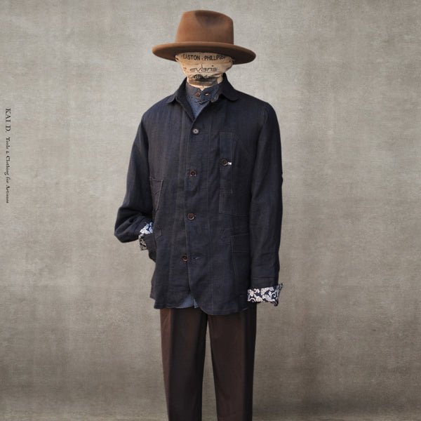 Japanese Linen Degas Jacket - Deep Indigo - M, XL