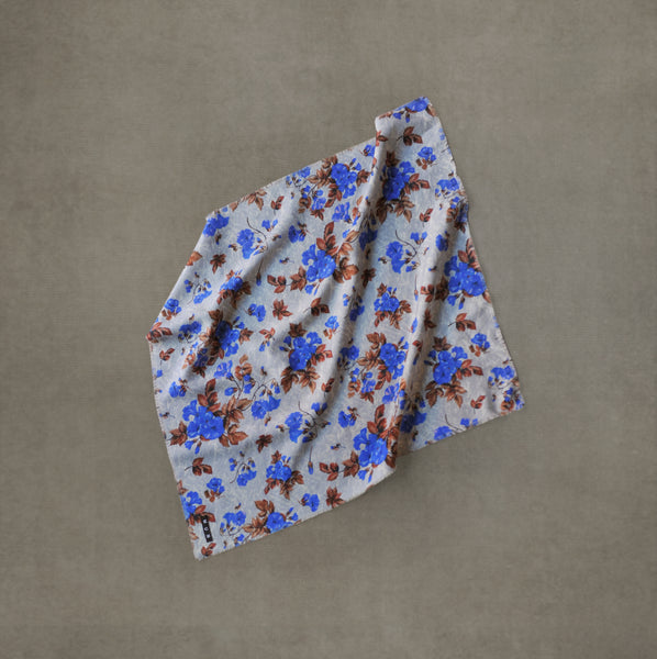 Printed Wool Square Scarf - Blue Floral