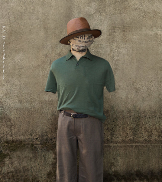 Folk Cotton Linen Polo - Garden Green - S, M, L, XL