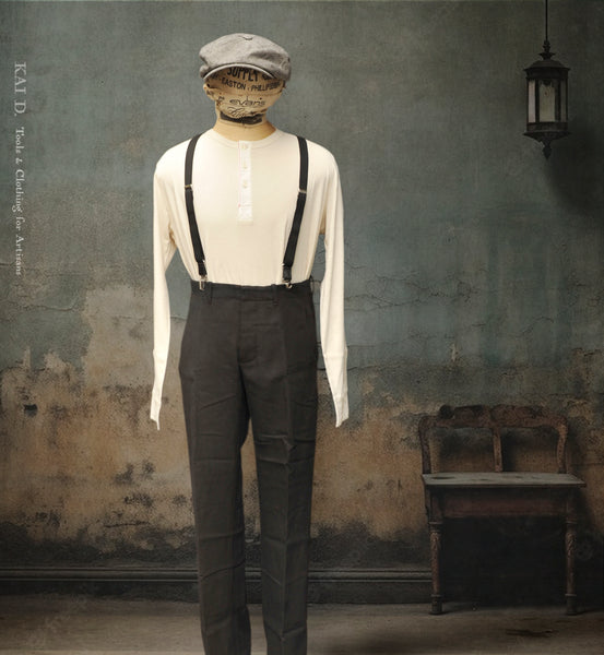 Skinny Leather Suspenders - Black